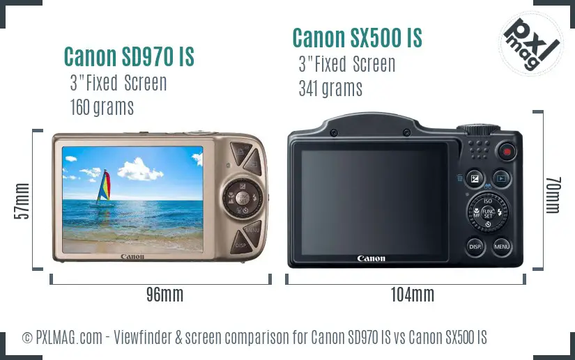 Canon SD970 IS vs Canon SX500 IS Screen and Viewfinder comparison