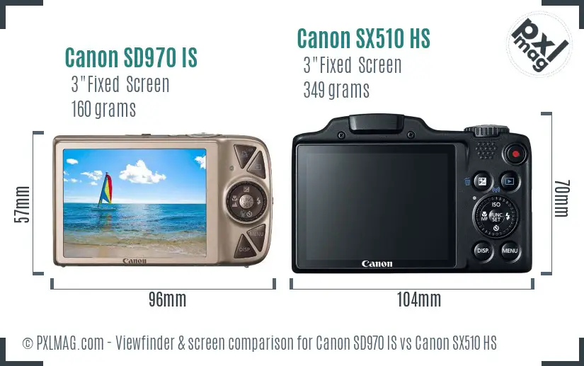 Canon SD970 IS vs Canon SX510 HS Screen and Viewfinder comparison