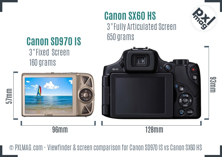 Canon SD970 IS vs Canon SX60 HS Screen and Viewfinder comparison