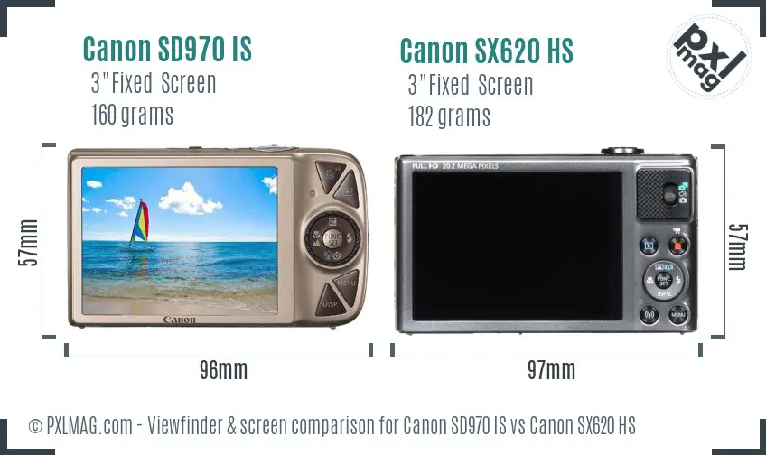 Canon SD970 IS vs Canon SX620 HS Screen and Viewfinder comparison