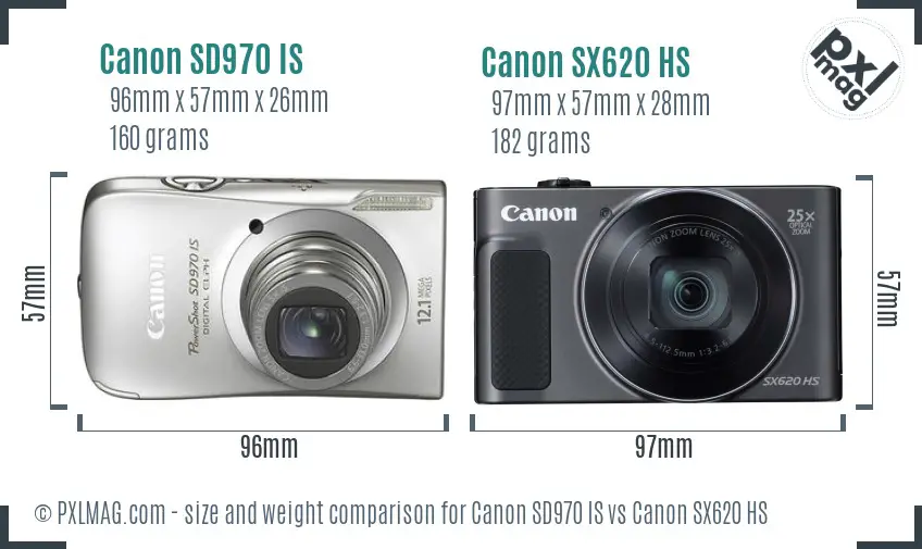 Canon SD970 IS vs Canon SX620 HS size comparison