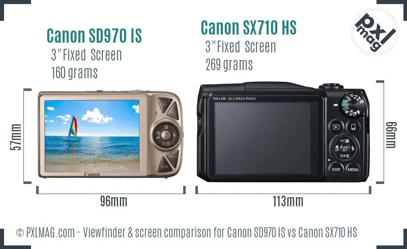 Canon SD970 IS vs Canon SX710 HS Screen and Viewfinder comparison