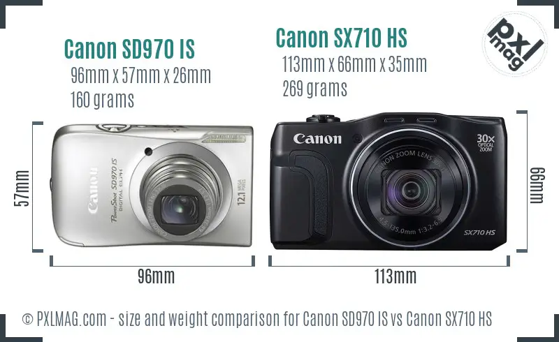 Canon SD970 IS vs Canon SX710 HS size comparison