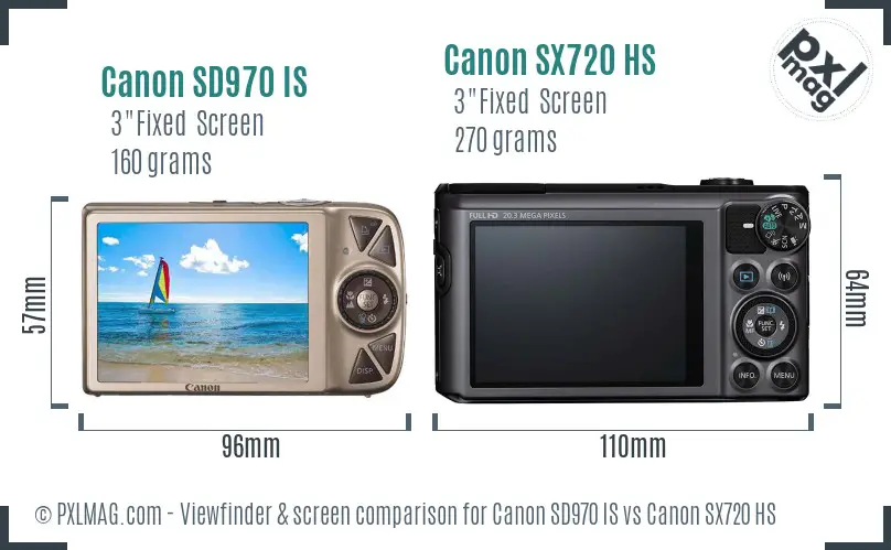 Canon SD970 IS vs Canon SX720 HS Screen and Viewfinder comparison