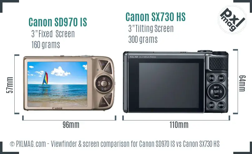 Canon SD970 IS vs Canon SX730 HS Screen and Viewfinder comparison