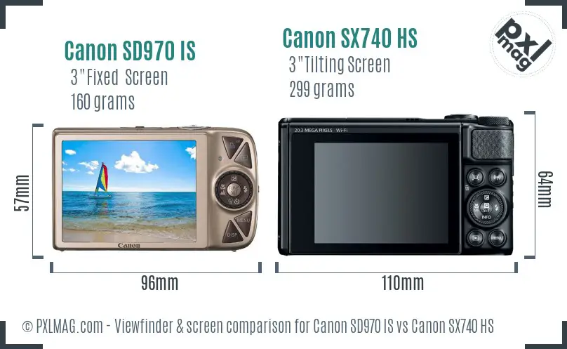 Canon SD970 IS vs Canon SX740 HS Screen and Viewfinder comparison