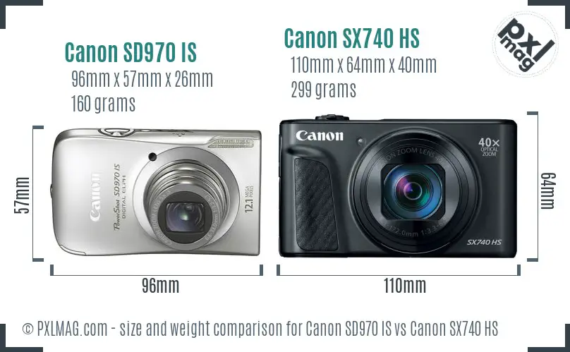 Canon SD970 IS vs Canon SX740 HS size comparison