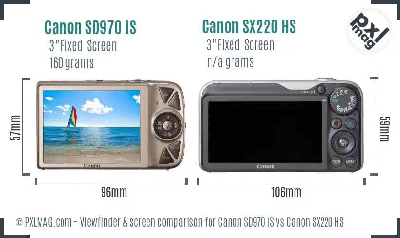 Canon SD970 IS vs Canon SX220 HS Screen and Viewfinder comparison