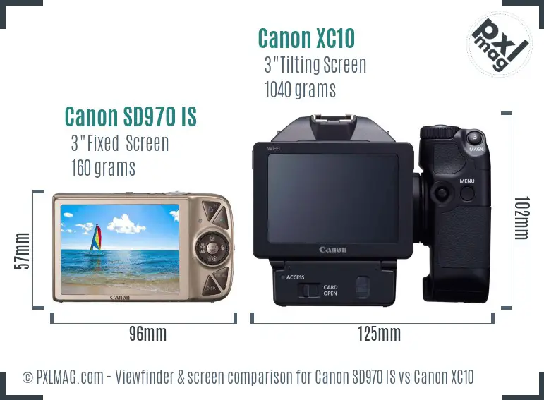 Canon SD970 IS vs Canon XC10 Screen and Viewfinder comparison