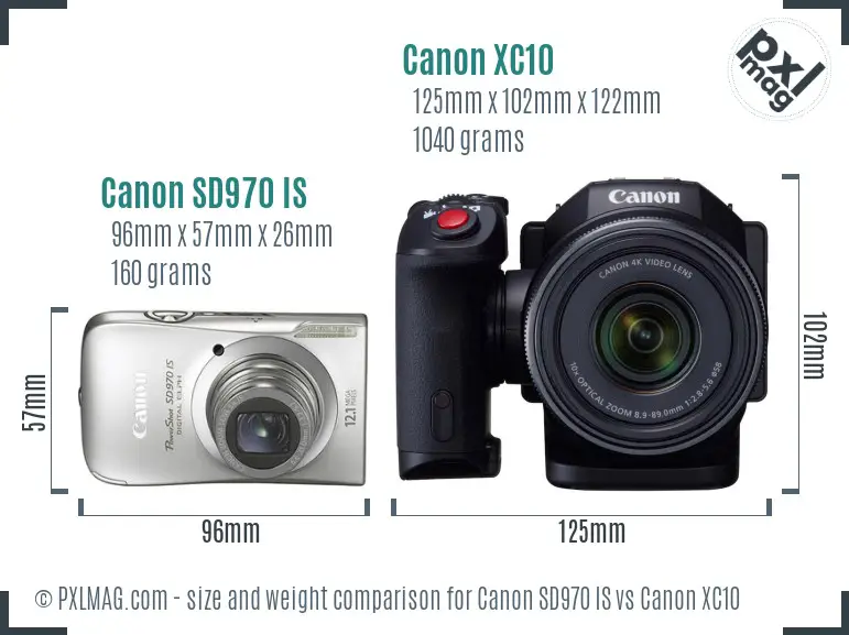 Canon SD970 IS vs Canon XC10 size comparison