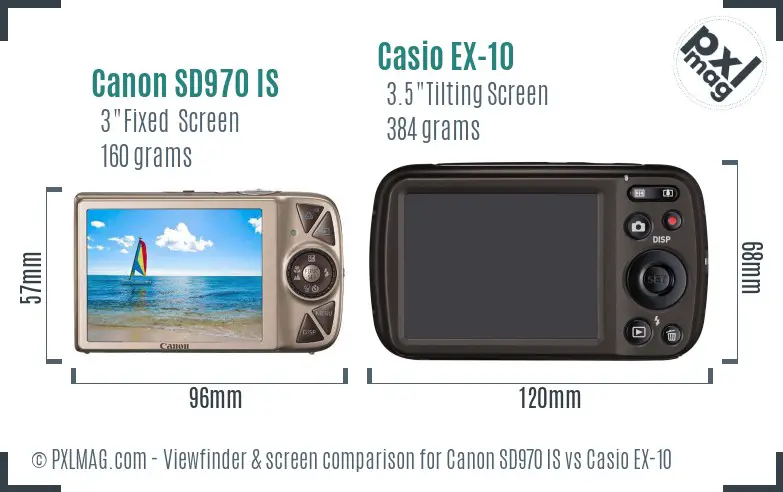 Canon SD970 IS vs Casio EX-10 Screen and Viewfinder comparison