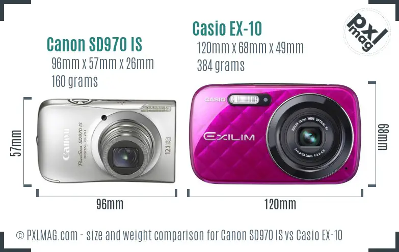 Canon SD970 IS vs Casio EX-10 size comparison