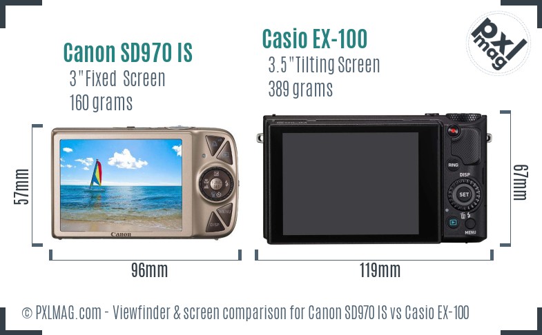 Canon SD970 IS vs Casio EX-100 Screen and Viewfinder comparison