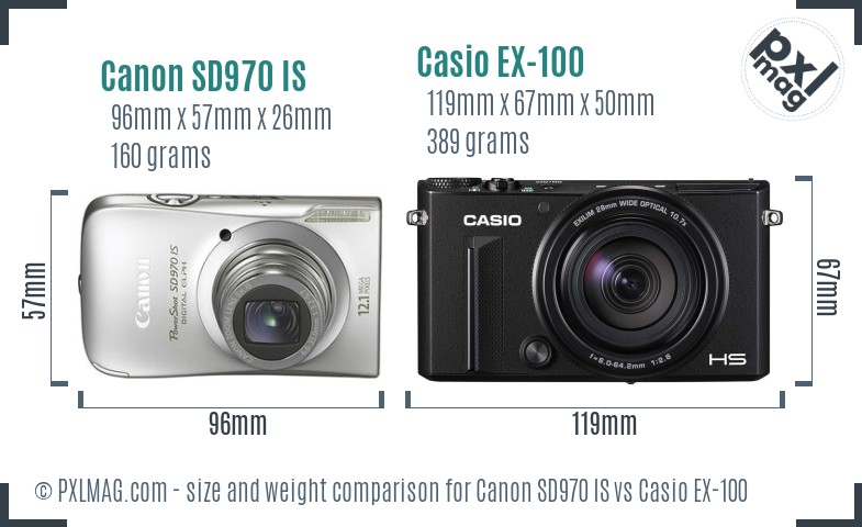 Canon SD970 IS vs Casio EX-100 size comparison Canon SD970 IS vs Casio EX-100 size comparison
