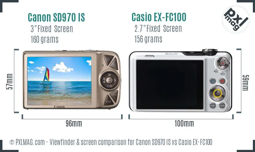 Canon SD970 IS vs Casio EX-FC100 Screen and Viewfinder comparison