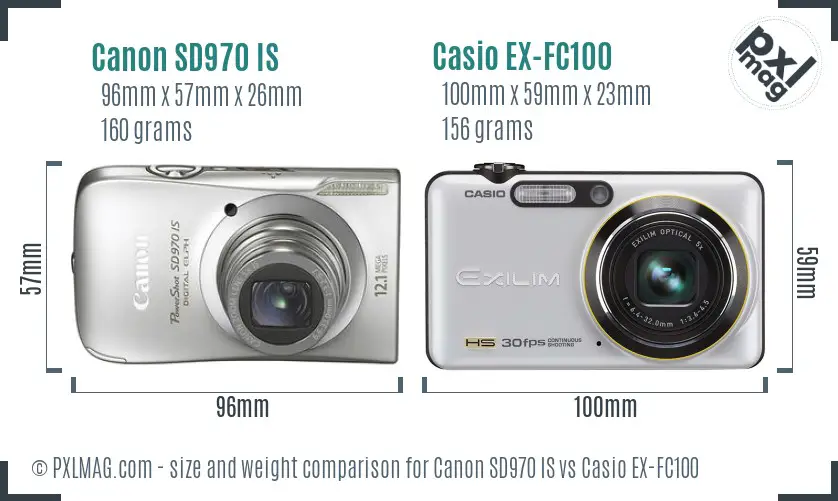Canon SD970 IS vs Casio EX-FC100 size comparison