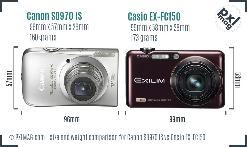 Canon SD970 IS vs Casio EX-FC150 size comparison Canon SD970 IS vs Casio EX-FC150 size comparison