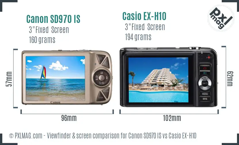 Canon SD970 IS vs Casio EX-H10 Screen and Viewfinder comparison