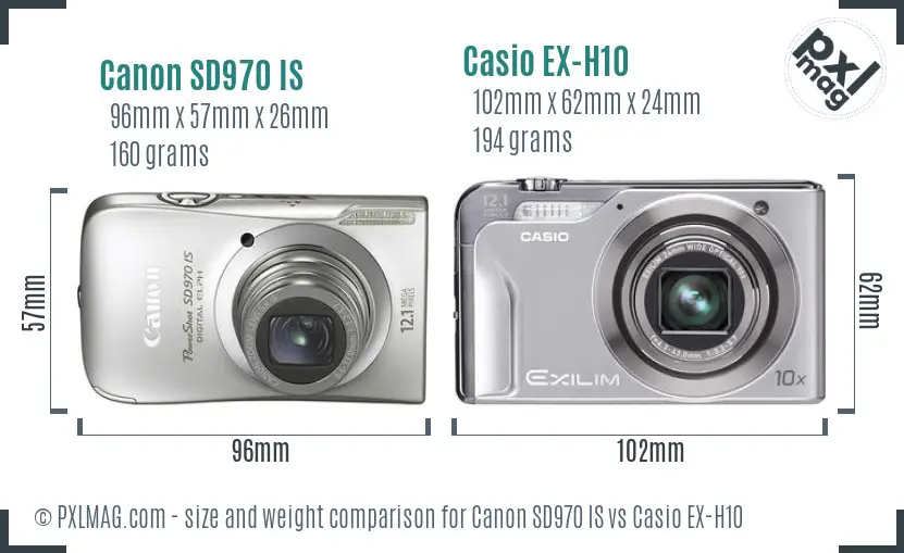 Canon SD970 IS vs Casio EX-H10 size comparison