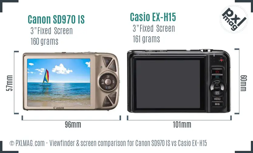 Canon SD970 IS vs Casio EX-H15 Screen and Viewfinder comparison