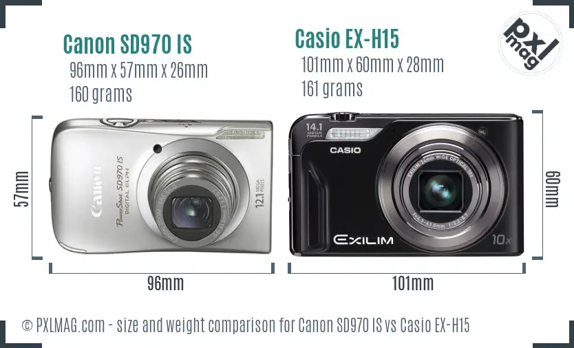 Canon SD970 IS vs Casio EX-H15 size comparison