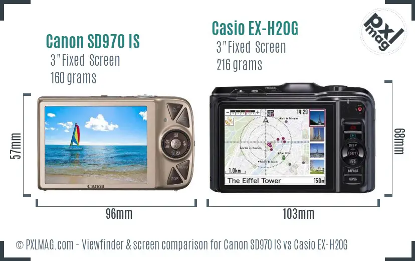 Canon SD970 IS vs Casio EX-H20G Screen and Viewfinder comparison Canon SD970 IS vs Casio EX-H20G Screen and Viewfinder comparison