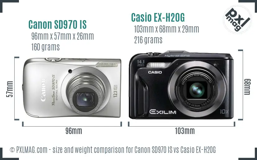 Canon SD970 IS vs Casio EX-H20G size comparison Canon SD970 IS vs Casio EX-H20G size comparison
