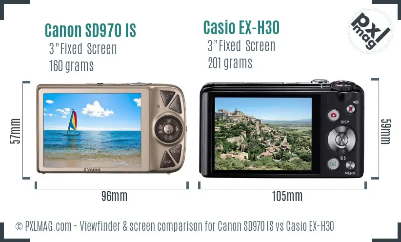 Canon SD970 IS vs Casio EX-H30 Screen and Viewfinder comparison