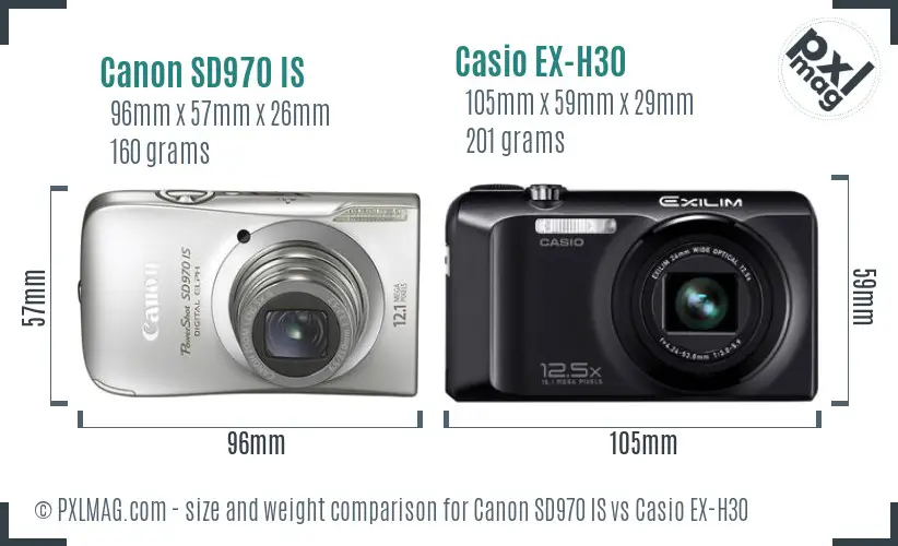 Canon SD970 IS vs Casio EX-H30 size comparison