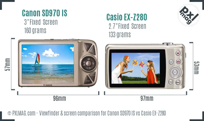 Canon SD970 IS vs Casio EX-Z280 Screen and Viewfinder comparison