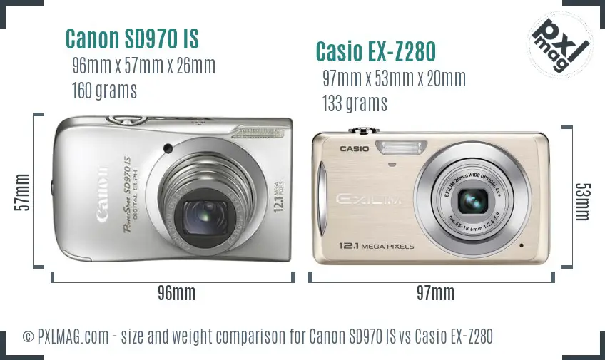 Canon SD970 IS vs Casio EX-Z280 size comparison Canon SD970 IS vs Casio EX-Z280 size comparison