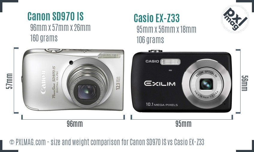 Canon SD970 IS vs Casio EX-Z33 size comparison
