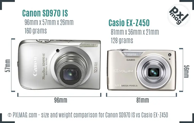 Canon SD970 IS vs Casio EX-Z450 size comparison