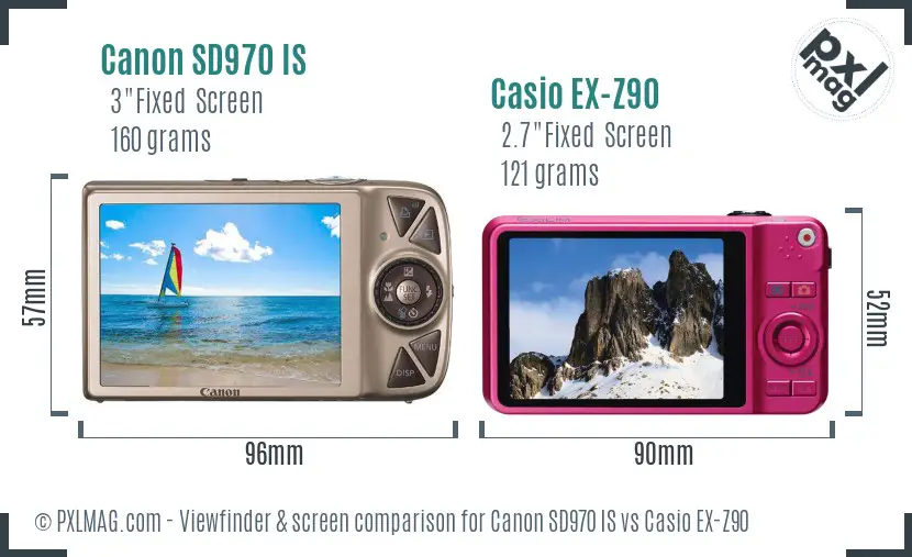 Canon SD970 IS vs Casio EX-Z90 Screen and Viewfinder comparison