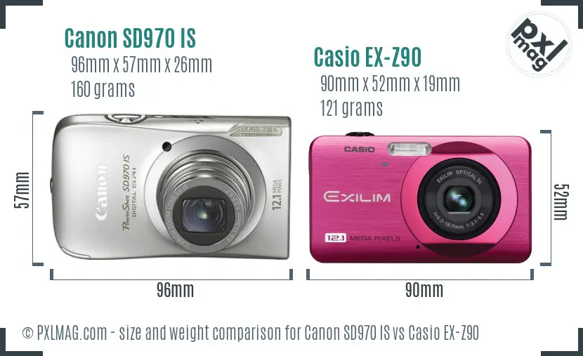 Canon SD970 IS vs Casio EX-Z90 size comparison