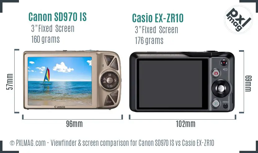 Canon SD970 IS vs Casio EX-ZR10 Screen and Viewfinder comparison