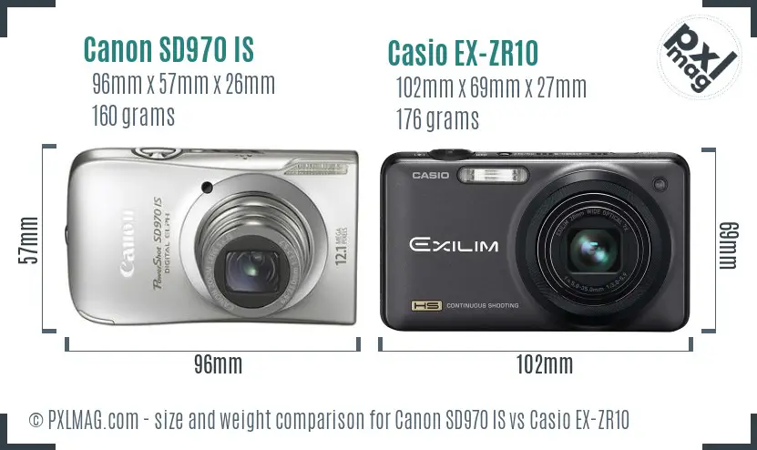 Canon SD970 IS vs Casio EX-ZR10 size comparison