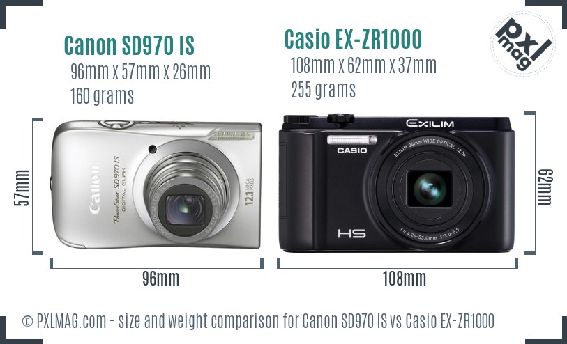 Canon SD970 IS vs Casio EX-ZR1000 size comparison