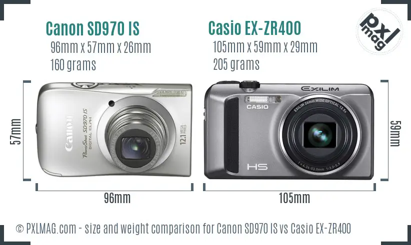 Canon SD970 IS vs Casio EX-ZR400 size comparison