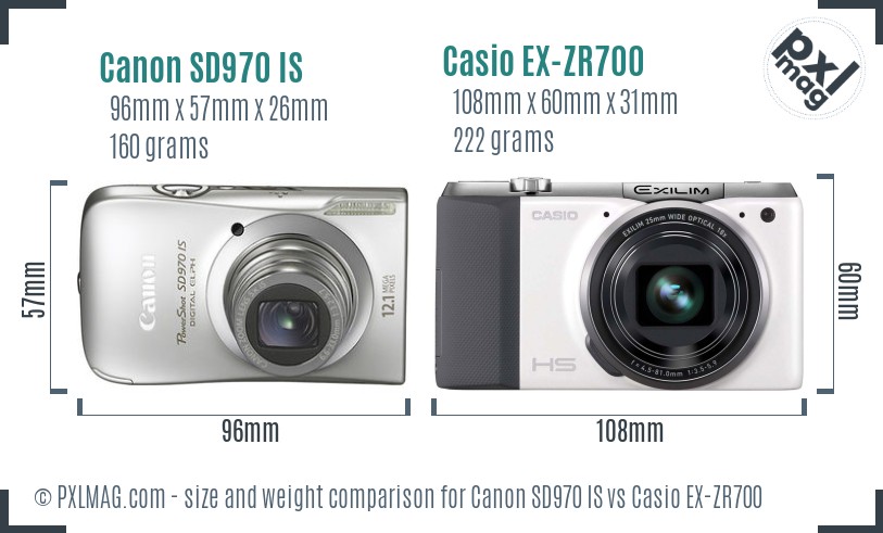 Canon SD970 IS vs Casio EX-ZR700 size comparison