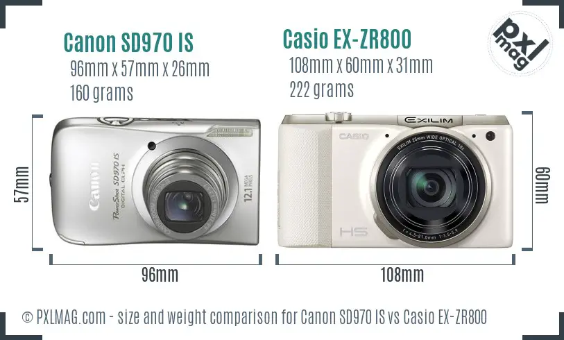 Canon SD970 IS vs Casio EX-ZR800 size comparison