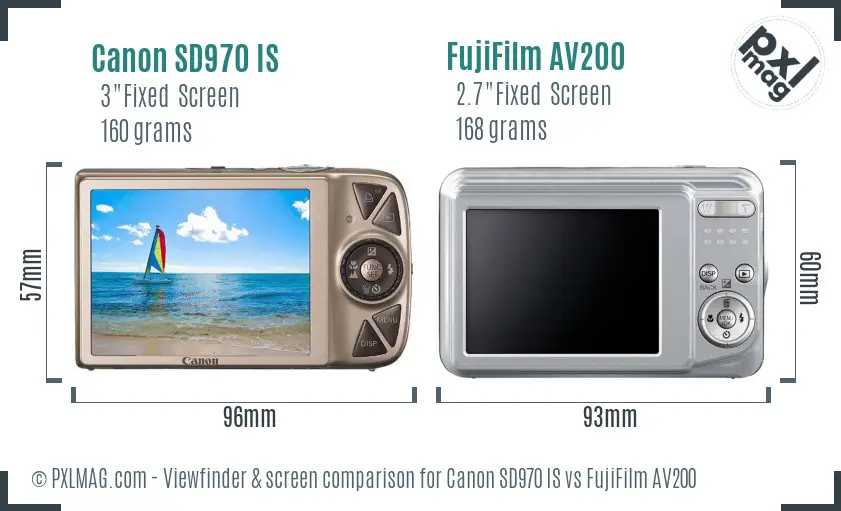 Canon SD970 IS vs FujiFilm AV200 Screen and Viewfinder comparison
