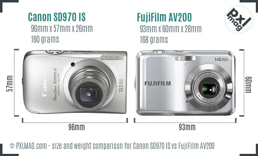 Canon SD970 IS vs FujiFilm AV200 size comparison
