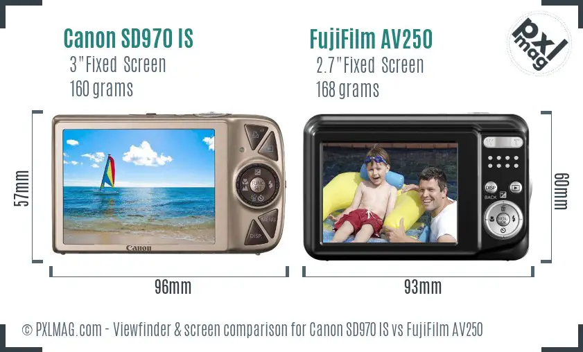 Canon SD970 IS vs FujiFilm AV250 Screen and Viewfinder comparison