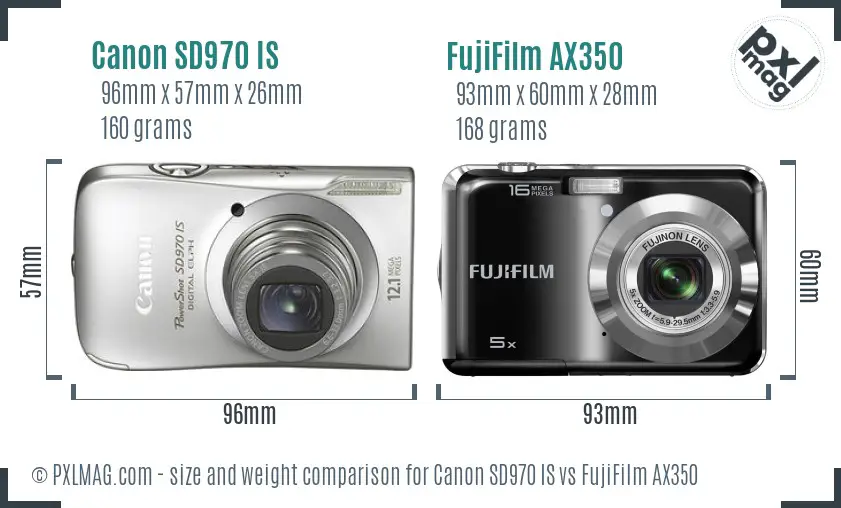 Canon SD970 IS vs FujiFilm AX350 size comparison
