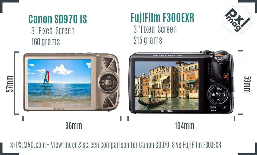 Canon SD970 IS vs FujiFilm F300EXR Screen and Viewfinder comparison
