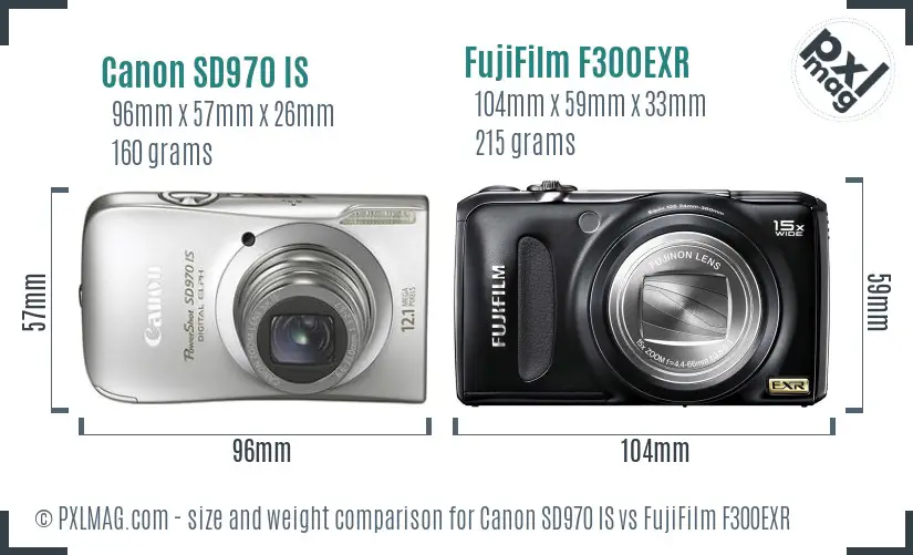 Canon SD970 IS vs FujiFilm F300EXR size comparison
