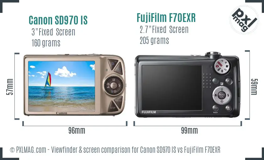 Canon SD970 IS vs FujiFilm F70EXR Screen and Viewfinder comparison