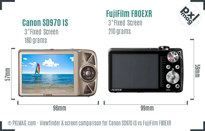 Canon SD970 IS vs FujiFilm F80EXR Screen and Viewfinder comparison