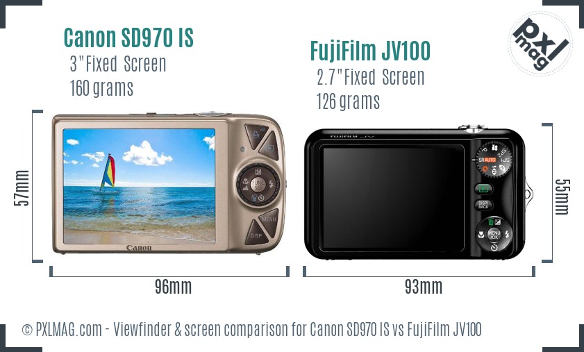 Canon SD970 IS vs FujiFilm JV100 Screen and Viewfinder comparison